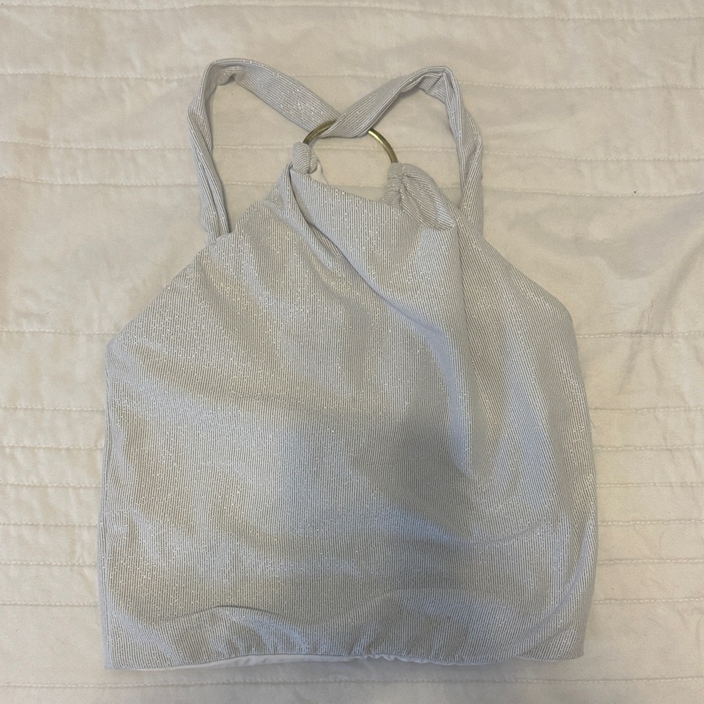 Silver Halter Top with Ring Detail